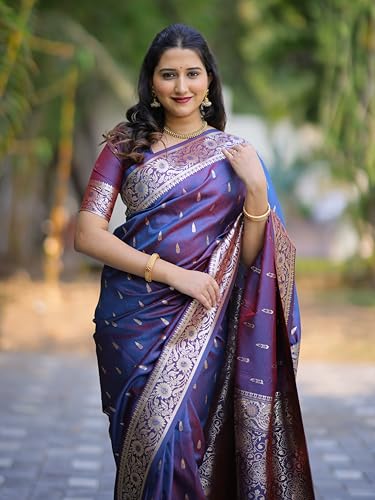 Image of SGF11 Women's Kanjivaram Pure Soft Silk Saree For Women Pure Golden Zari With Blouse Piece