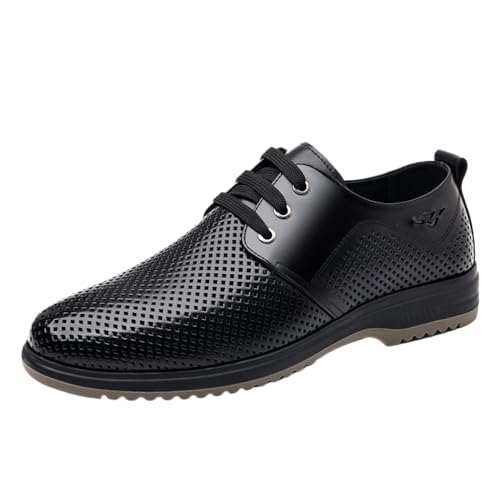 Men's Breathable Perforated Leather Loafers Summer Business Casual Shoes Hollow-Out Dress Sandals Comfortable Oxfords
