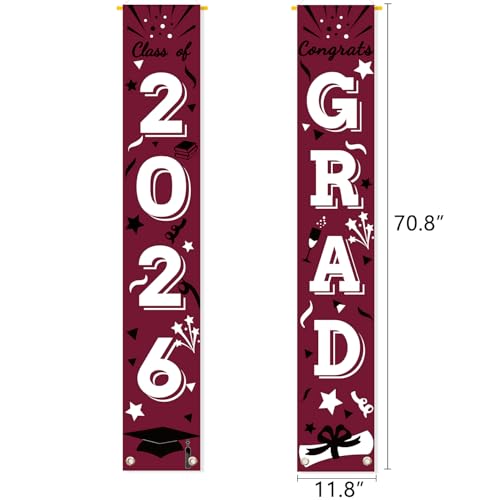 Image of Graduation Porch Banner Class Sign Congrats Grad Hanging Flags High School College University Party Decoration For Front Door Outdoor Maroon