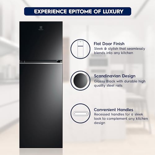 Image of Electrolux 341L 2 Star Inverter Frost Free Double Door Refrigerator, TasteLockAuto & TasteSeal Technology, UltimateTaste 300, ETB3700K-H, Glossy Black Steel