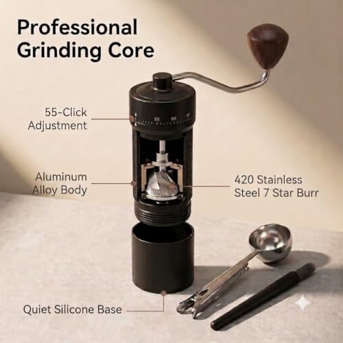 Manual Coffee Grinder, 55 Adjustable Levels Burr Coffee Grinders for Home - 1