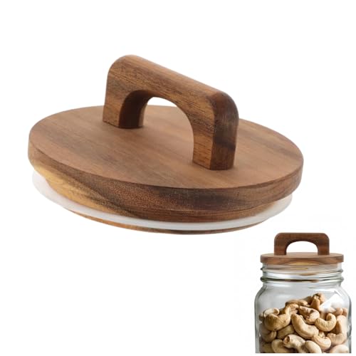 DOITOOL Storage Jar Wooden Lid, 3.54" Wide Mouth Canning Lids With Handle Sealing Ring, Multipurpose Canning Covers Wood Lid for Glass Canister Food Jars, 1pcs