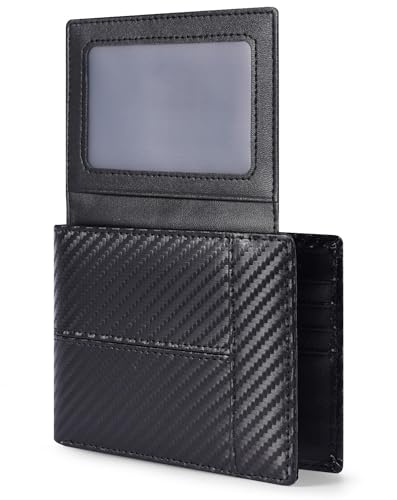 Image of Swallowmall Wallet for Men RFID Blocking Genuine Leather Mens Wallets Bifold with 2 ID Window 13 Card Slots black stripe-417