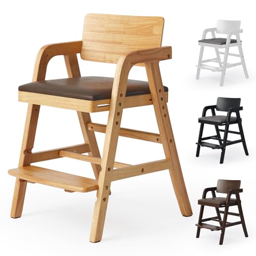 Leesinwing Solid Wood high Chairs for Toddlers,High Chair Grows with Kid for Dining, Study Chair for Children, Light Brown