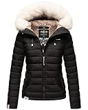 MARIKOO Damen Winter Jacke Steppjacke Kunstfell Kragen Nasriin Schwarz 40 - L