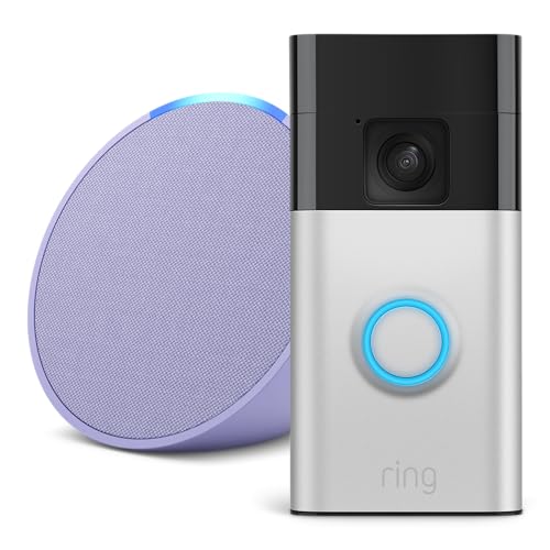 Ring Battery Video Doorbell (Satin Nickel) and Echo Pop (Lavender Bloom)