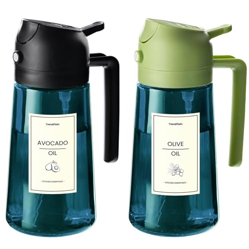 TrendPlain Spray Huile Cuisine 470ml – Vaporisateur Huile Air Fryer 2-en-1 pour Cuisson, Salades, Vinaigre et Accessoire Cuisine (Lot de 2, Noir & Vert-2)