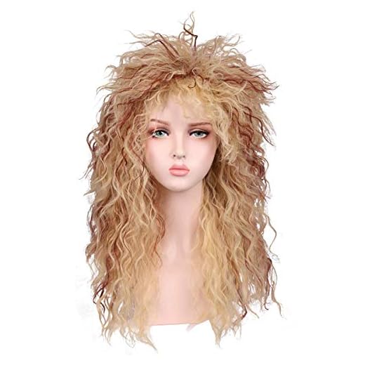 FantaLook Women Long Curly 80s Blonde with Reddish Brown Cosplay Wig