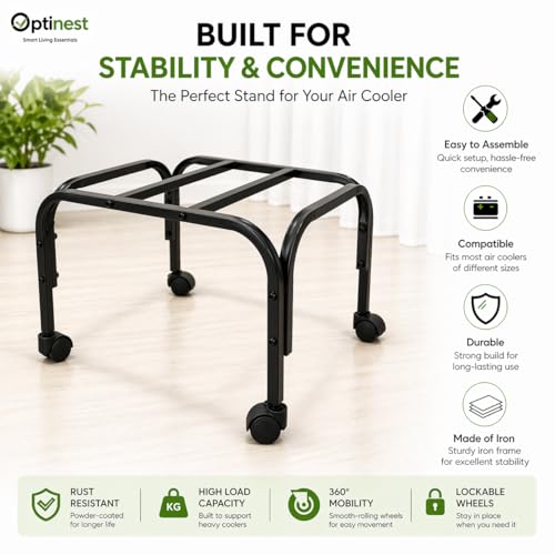 Image of Heavy-Duty Metal Cooler Stand with Wheels | Rust-Resistant White Finish | Non-Locking 4 Wheels | 100kg Load Capacity | Movable Base Trolley for Home & Outdoor Use (Black)