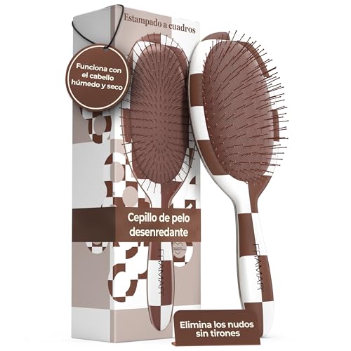 Framar Cepillo de Pelo Desenredante – Cepillo Pelo Antirotura, Cepillo Antitirones, Peine Antitirones, Elimina los Nudos y Reduce el Encrespamiento y la Rotura, Hair Brush – Chocolate - A cuadros