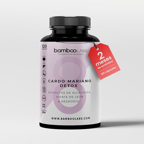 Bamboo Labs - Cardo Mariano con Extracto de Alcachofa, Extracto Seco de Diente de León y Desmodio, 120 Cápsulas 100% Naturales con 80% de Silimarina para Desintoxicar Higado y Mejorar la Digestión