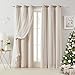 Bujasso Beige 90% Blackout Curtains with Sheer Overlay Mix and Match Double Layer Thermal Insulated Window Panels 84 inch for Living Room Bedroom Beige Drapes with Tiebacks Grommet Top 37