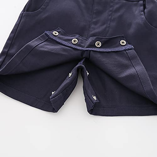 Baby Boys Gentleman Outfits Suits, Infant Blue Stripe Shirt+Navy Shorts+Bow Tie+Suspender Clothes Set,9-12M #TOP6