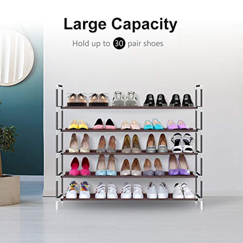 Awenia 5 Tiers Shoe Rack Organizer 30 Pairs,Stackable Shoes Storage Shelves Metal For Closet With Spare Parts Diy Assemble,Brown #TOP1