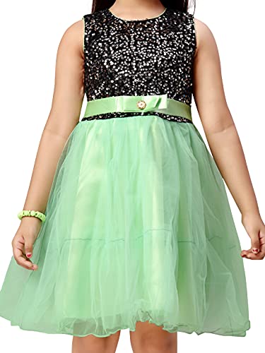 Image of MUHURATAM Girl's Net Fit and Flare Knee-Length Dress