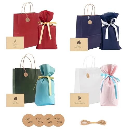 ラッピング 袋 プレゼント袋 手提げ袋大容量36CM*24CM 包装紙袋 リボン付き包装紙袋 誕生日プレゼント袋 ギフト包装用品 かわいい 厚手 おしゃれ リサイクル クリスマス 誕生日プレゼント 母の日 結婚式 バレンタインデーの包装 収納(Four C