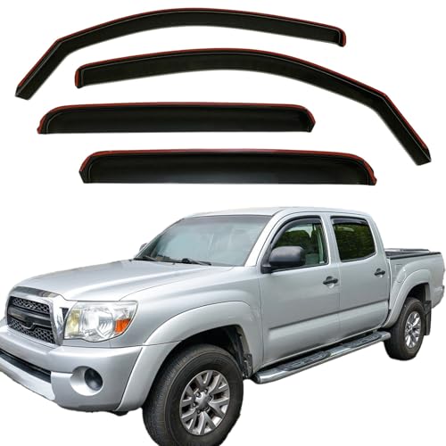 in-Channel Window Visors Rain Deflectors for 2005-2015 Toyota Tacoma Double Cab,4-Piece Smoke Tinted Rain Guards,UV-Resistant ABS,No Drill Installation,Reduced Wind Noise & Rain Protection