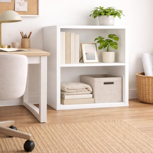 Image of 2 Cube Shelf, 3 Tier Bookshelf Small Bookcase, 2 Cube Storage Organizer, Wooden Book Shelf for Bedroom, Small Bookshelf for Living Room and Office