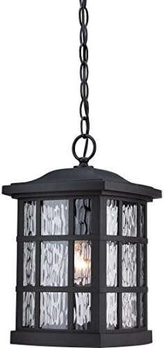 Quoizel Stonington Outdoor Hanging Lantern, Coastal Armour 15 Inch 1-Light Mystic Black French Country Lamp-Style Fixture, Max Hanging Height 116", Pendant Light for Patio, Porch, Entryway or Driveway