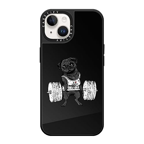 CASETiFY �~���[ iPhone 14 �P�[�X [1.5m����̗����������N���A/MagSafe �ɑΉ�] - Black Pug Lift - �u���b�N (�u���b�N�o���p�[)