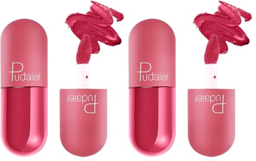 Image of Multibrite Mini Capsule Lip Glaze Women Matte Liquid Lip Gloss Beauty Glaze Waterproof Long-Lasting Non-Stick Smooth Lipstick (Coral Red 911) (Pack of 2)