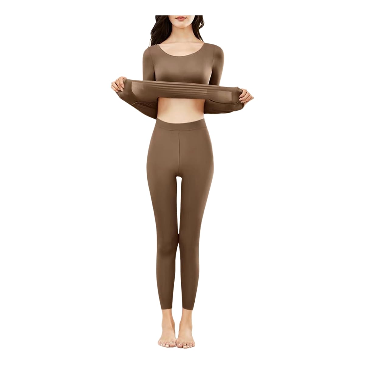 Thermo Unterwäsche Set Setzen Sie Hautbeautifizierende, Warme, Nahtlose Innere Verschleiß-herbstkleidung Und Lange Johns Für Frauen-braun-l