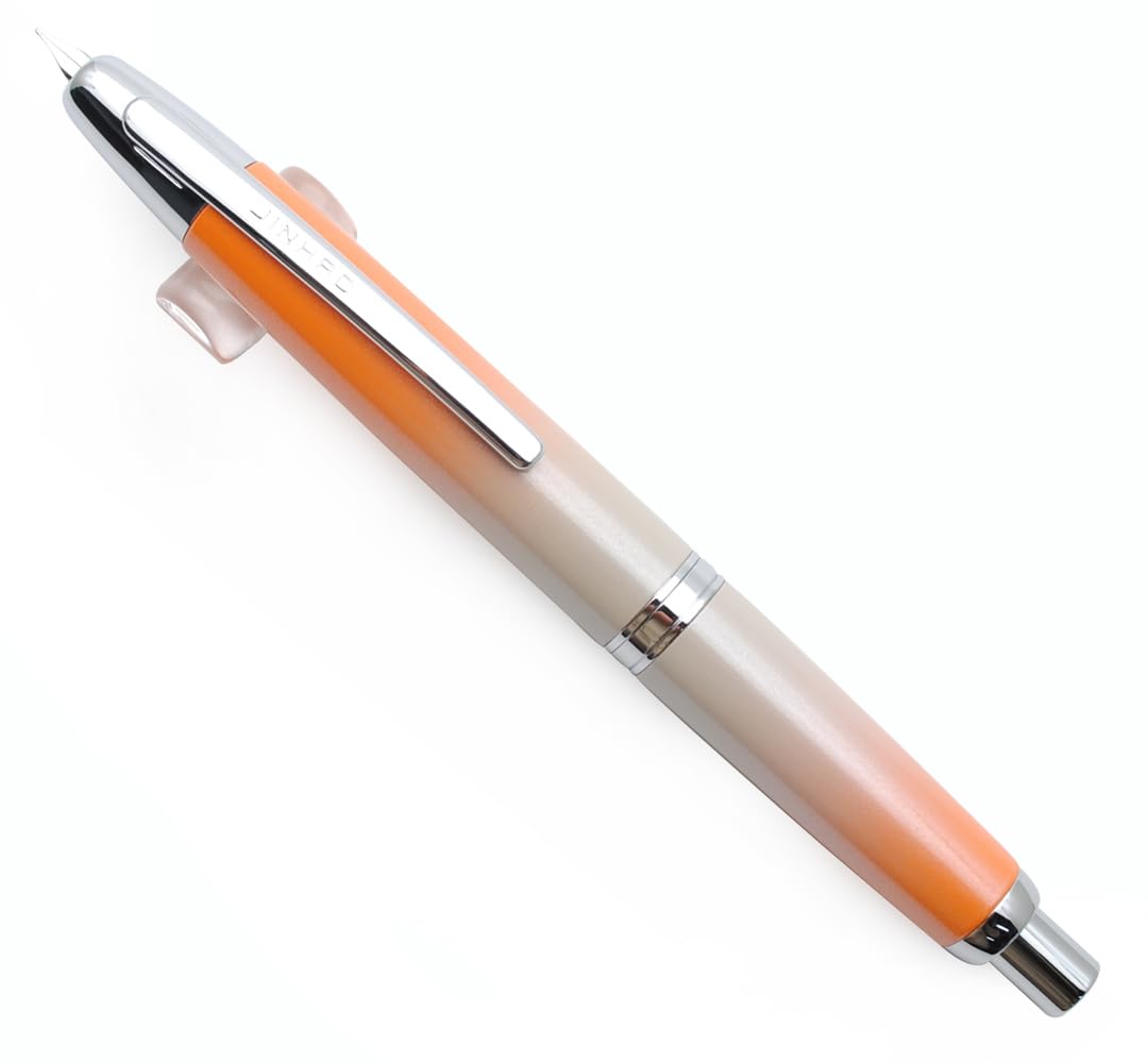 JINHAO 10 Press Fountain Pen, Retractable Metal Pen with Ink Converter (F Nib 0.5mm, Gradient Orange)