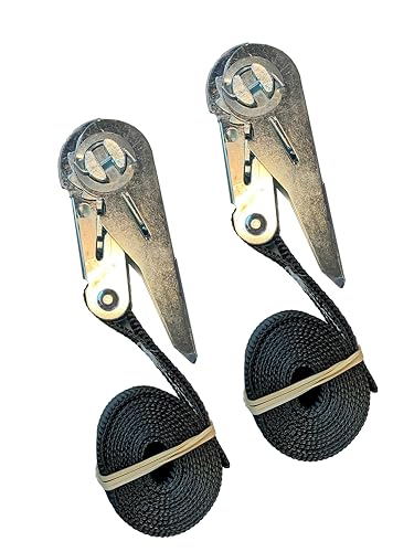 Lot de 2 Sangles à Cliquet : Longueur 1.5m, Largeur 25mm. 100% Polyester. Robuste et de qualité. Sangles pour Moto, vélo, Bagage, Voiture, Transport de Marchandises, remorque. Charge Maximale 1000 kg