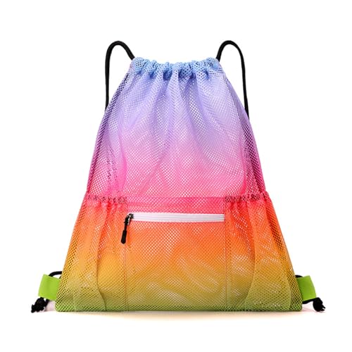 Bolsa de playa de malla transpirable, Bolsa de malla con cordón y bolsillo, bolsas de playa para equipo de natación, mochilas con cordón para deportes al aire libre, gimnasio, para adultos y niños