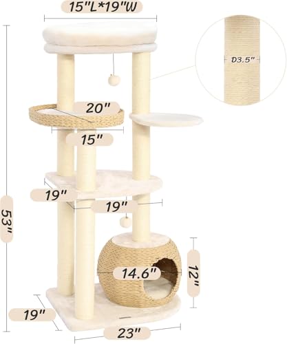 Árbol rascador moderno de madera para gatos grandes 53 in miniatura 6