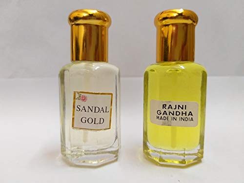 Dimraj Creations Sandal (Chandan) and Rajnigandha Flower Attar/Ittar Concentrated Perfume Oil - 10 ml Beautiful Fragrance Combo of Sandal and Rajnigandha Flower