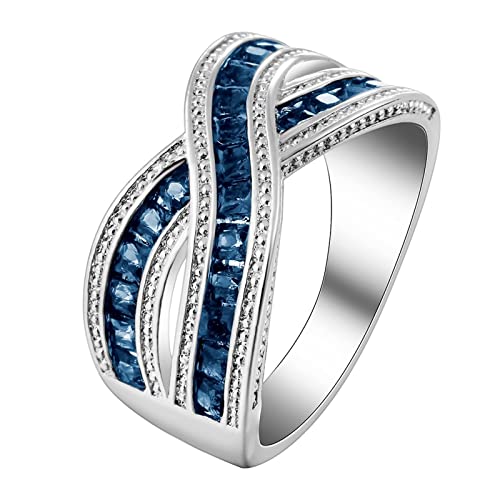 Anneaux assortis pour amis ornés d'un sublime blue Asscher cubic zirconia
