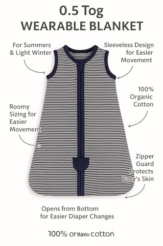 Image of TuddyBuddy 100% Cotton Wearable Blanket Sleeping Bag for Baby | Ideal for Babies & Kids Hypoallergenic Fabrics | Pack of 1 - Option 19 - Broad Grey Stripes, 18-24 Months