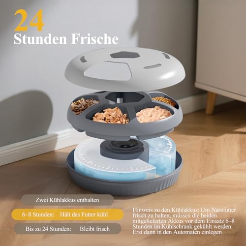 Zyncove Futterautomat Katze Nassfutter mit Kühlung: Nassfutterautomat für Katzen, Batteriebetriebener katzenfutter Automat - 6 Mahlzeiten für Haustiere Weiß(Batterien Nicht im Lieferumfang enthalten)