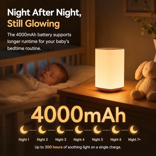 Auxmir Nachttischlampe Touch Dimmbar, 4000mAh Akku LED Lampe, Holzmaserung – Bild 5