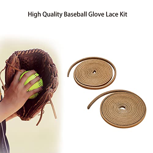 Jeereal Baseball Glove Lace Kit For Baseball & Softball Mitts - Mitt Lace Glove Repair Lacing Kit - 2 Genuine Leather Laces With Lacing Needle - 72" Length X 3/16" Width (Bourbon Brown) #TOP3