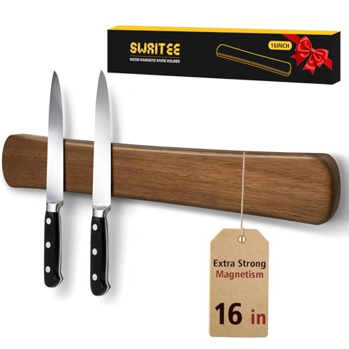 Swaitee Magnetic Knife Holder for Wall, 16 Inch Acacia Wood Magnetic Knife Strip, Kitchen Storage Organizer, Fridge Side Mount, Housewarming Gifts for New Home