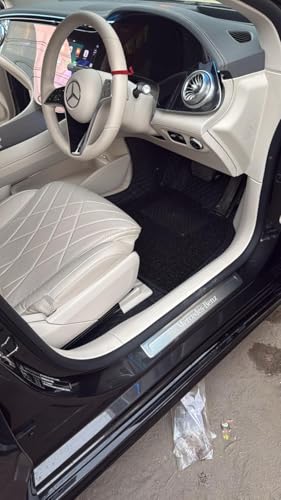Image of KA10 10D Car Floor Mat for Mercedes-Benz EQS 580 4MATIC Sedan | Vehicle-Specific Fit | Premium Italian Leather | 100% Waterproof, Zero-Dust | Full Set with Grass | Full Set with Grass | (Black)