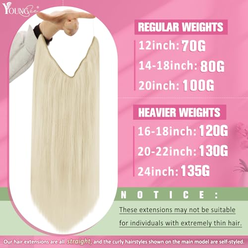 Image of YoungSee 125G Wire Hair Extensions Platinum Blonde Invisible Wire Extensions Thick Remy Hair One Piece Hair Extension for Full Head 16 Inch