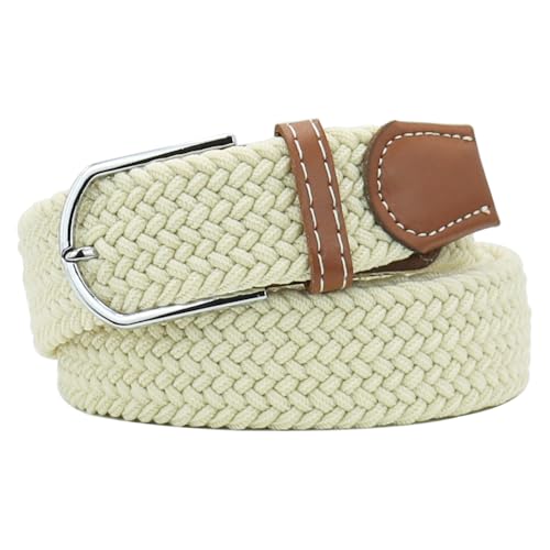 Huyfhksd Multicolored Elastic Woven Golf Belts Casual Braided Stretch Belt for Men and Women, S, Beige