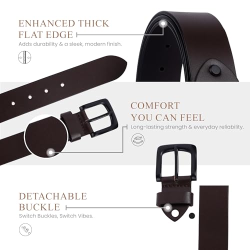 Image of Genuine Leather Belt for Men Formal & Casual Wear - Belts for Men Leather Original, Durable Buckle - Belt for Man - Gift for Husband, Father, Friend