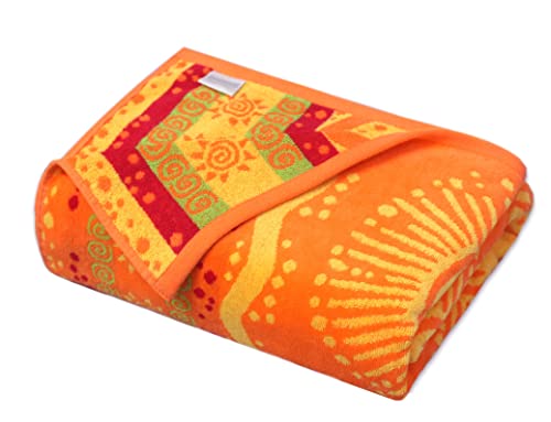 Cotton Craft Oversized Beach Towel For Two 58X68 - Pure Cotton Jacquard Velour Extra Wide Xl Beach Blanket Towel - Big & Huge Pool Bath 450 Gsm Thick Plush Super Soft Luxury - Sunshine Orange Yellow #TOP2