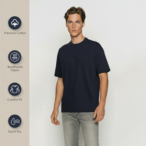 Image of Van Heusen Men's Premium Cotton Oversized Drop Shoulder Brand Logo T-Shirt