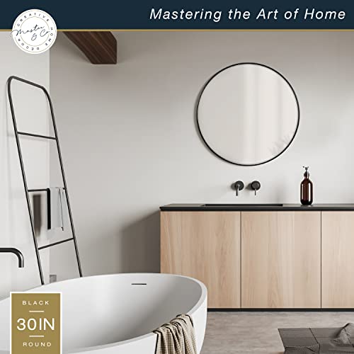 Image of MCS Master & Co. Modern Metal Round Wall Mirror, Minimalist Home Decor Circle Mirror for Living Room, Bedroom, or Bathroom, 30 Inch, Black