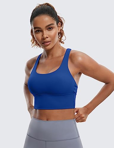 Image of CRZ YOGA Naked Feeling Scoop Neck Sports Bras | Medium Support, Removable Pads, Yoga, Sleek, Longline, Strappy Back, for Women