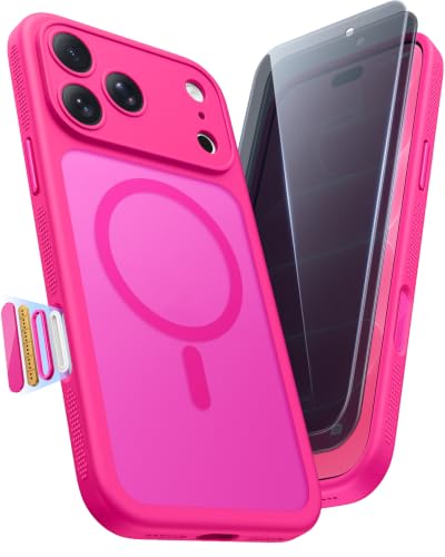 Vihibii for iPhone 18 Pro Case with 2X Privacy Screen Protector, Hot Pink