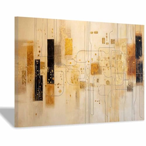 Tableau abstrait composition colorée gingembre et dorée pour une ambiance maison inspirante