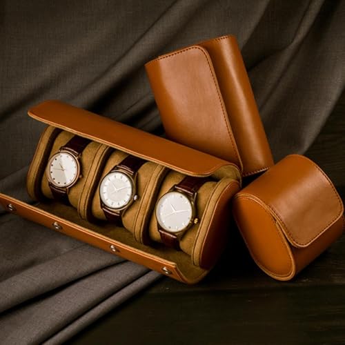 Image of Zollyss Zolyss Luxury Watch Travel Case, Brown Leather, Roll Organizer with Snap Closure (1 Slot)