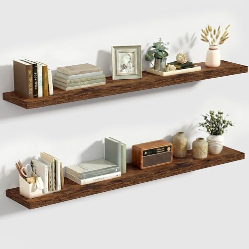 Vivelove 10 Inch Deep Floating Shelves 48 inch Long, 47.2 x 10 Wide Wall Shelves with Invisible Brackets, for Bedroom Bathroom Living Room Kitchen Office, Farmhouse Home Decor, Set of 2, Rustic Brown by Vivelove - Used condition - US$86.99