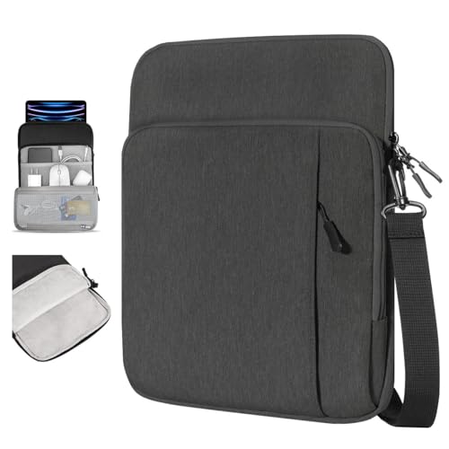 Dadanism 9-11 Inch Tablet Sleeve Shoulder Bag for iPad 9/8/7th 10.2,iPad Pro 11 M2 2022,iPad Air 5/4 10.9,iPad 10th 10.9, Galaxy Tab A8/S9/S8/S7, Tablet Carrying Case with Storage Pockets,Black&Gray